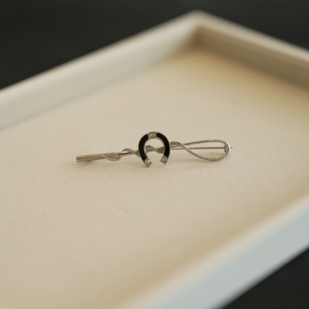 Vintage Silver and Black Horseshoe Brooch